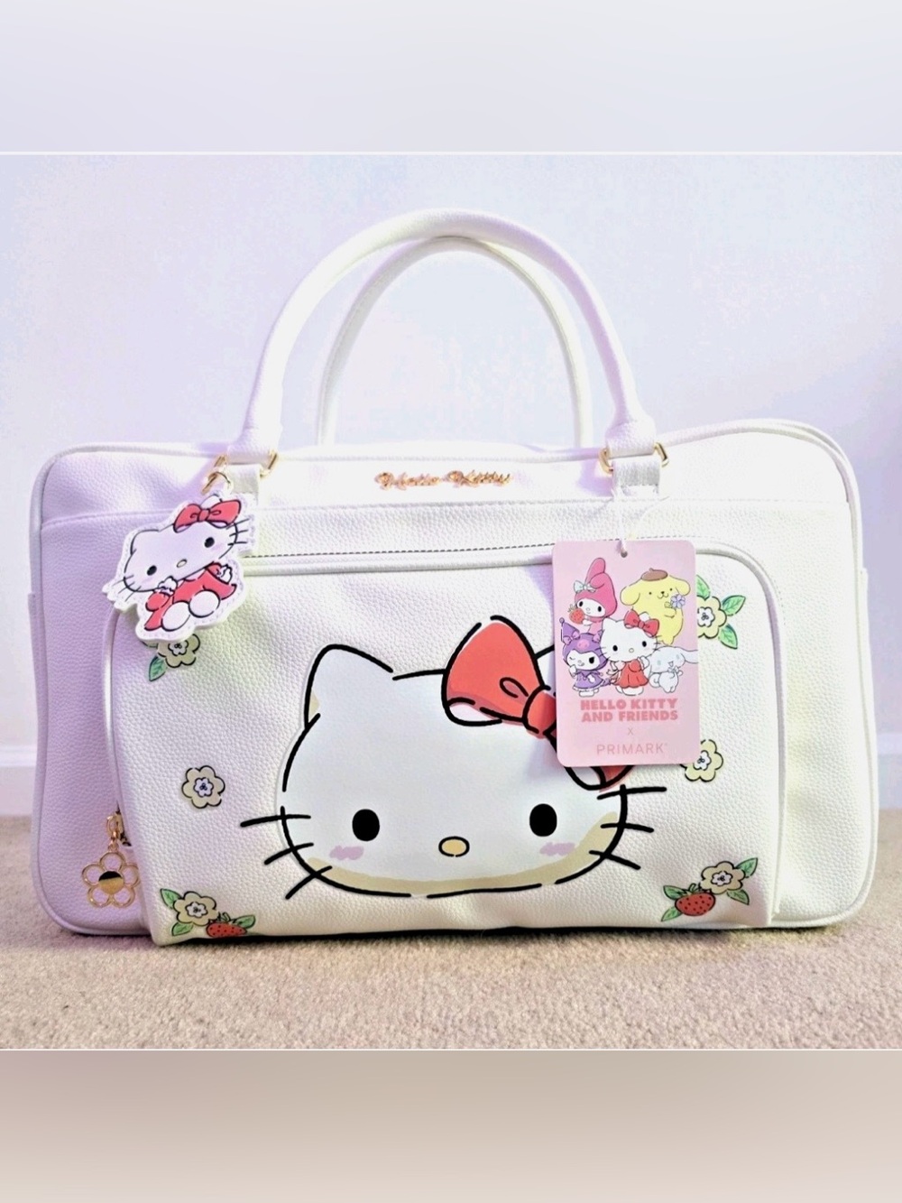 Hello Kitty White Faux Leather Satchel/duffle - free surprise gift! :)
